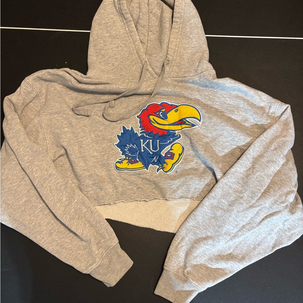 Gray KU Jayhawks Cropped Hoodie